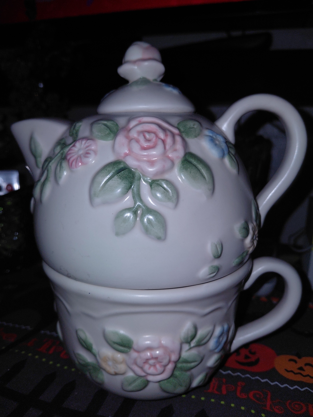 Pfaltzgraff TEA ROSE Tea For One Individual Teapot w/ Lid & Cup 7 1/2" Vintage